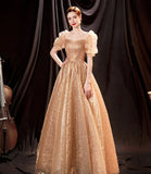Shiny tulle long A line prom dress evening dress HZ1023