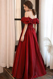 Burgundy satin long prom dress evening dress HZ1023