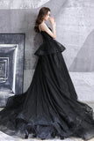 Black tulle long ball gown dress black evening dress HZ1023