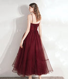 Burgundy tulle beads short prom dress homecoming dress HZ1023
