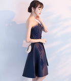 Cute satin short prom dress lace evening dress HZ1023