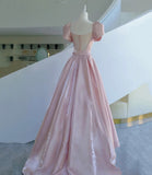 Pink satin long A line prom dress pink evening dress HZ1023