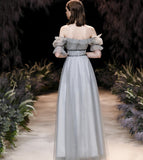 Grey tulle long prom dress grey evening dress HZ1023