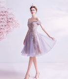 Purple tulle lace short prom dress homecoming dress HZ1023
