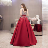 High quality v neck beads long prom dress red evening dress HZ1023