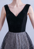 Black velvet sequins long prom dress formal dress HZ1023