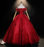 Burgundy lace long ball gown dress formal dress HZ1023