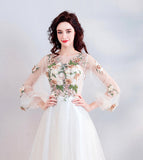Light champagne lace long prom dress evening dress HZ1023