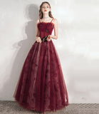 Burgundy tulle long A line prm dress evening dress HZ1023