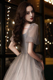 Gray tulle short A line prom dress homecoming dress HZ1023