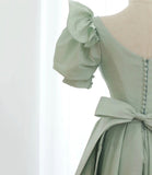 Green satin short A line prom dress party dress HZ1023