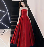 Simple satin long prom dress burgundy evening dress HZ1023