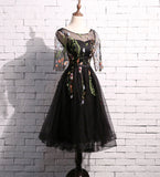 Cute lace short prom dress black homecoming dress HZ1023