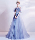 Blue tulle sequins long ball gown dress formal dress HZ1023