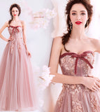 Cute tulle lace long A line prom dress evening dress HZ1023