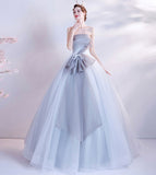 Gray tulle long prom dress gray evening dress HZ1023
