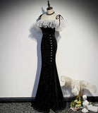 Black long mermaid prom dress black evening dress HZ1023