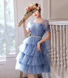 Blue tulle short A line prom dress homecoming dress HZ1023