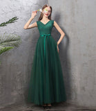 Green tulle long A line prom dress green evening dress HZ1023