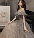 Gray tulle sequins long ball gown dress formal dress HZ1023