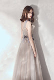 Cute v neck tulle long prom dress evening dress HZ1023