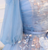 Blue tulle lace long ball gown dress formal dress HZ1023