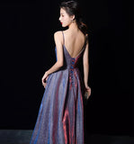 Shiny satin long A line prom dress simple evening dress HZ1023