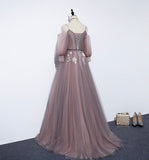 Cute v neck tulle long A line prom dress evening dress HZ1023