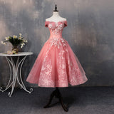 Pink lace short A line prom dress homecoming dress HZ1023