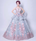 Blue tulle applique long ball gown dress formal dress HZ1023