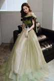 Green tulle long A line prom dress evening dress HZ1023