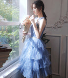 Blue tulle off shoulder prom dress homecoming dress HZ1023