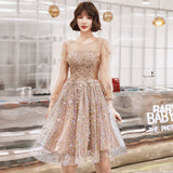 Champagne sequins short prom dress HZ1023