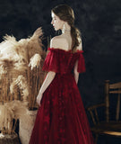 Burgundy sequins long prom dress HZ1023