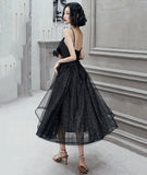 Black tulle short prom dress black evening dress HZ1023