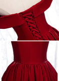 Burgundy satin short prom dress party dress HZ1023