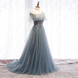 Gray tulle long ball gown dress evening dress HZ1023