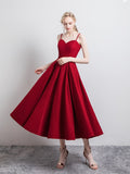 Simple satin short prom dress burgundy evening dress HZ1023
