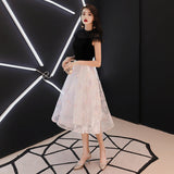 Black and white lace short prom dress HZ1023