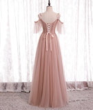 Pink Elegant A-line Tulle Long Ball Gown Evening Gown Bridesmaid Dress HZ1023