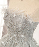 Gray tulle sequins short prom dress HZ1023