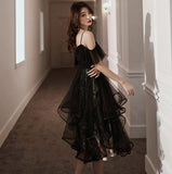 Unique design black tulle short prom dress HZ1023