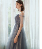 A line tulle sequins long prom dress HZ1023