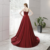 Burgundy satin long prom dress HZ1023