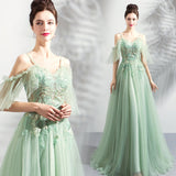 Green tulle lace long prom dress, evening dress HZ1023