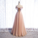 Pink tulle sequins long prom dress formal dress HZ1023