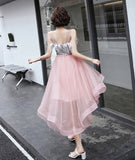 Unique tulle sequins prom dress high low evening dress HZ1023