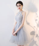 Cute gray lace short prom dress homecoming dress HZ1023