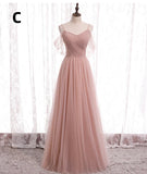 Pink Elegant A-line Tulle Long Ball Gown Evening Gown Bridesmaid Dress HZ1023