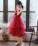 Burgundy v neck tulle sequins prom dress homecoming dress HZ1023